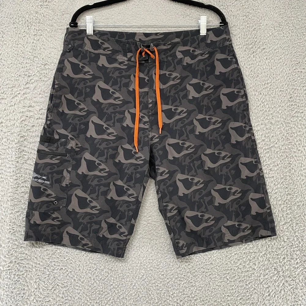 Grundens Board Shorts Mens 34 Camo Fish Head Quick Dry Stretch Gray‎ Beach Surf